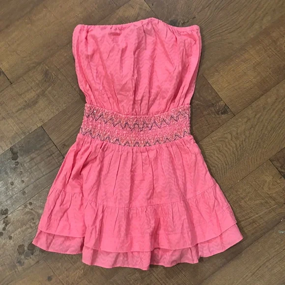 Ramy Brook Strapless Pink Smocked-Waist Tiered Mini Dress - Picture 2 of 5